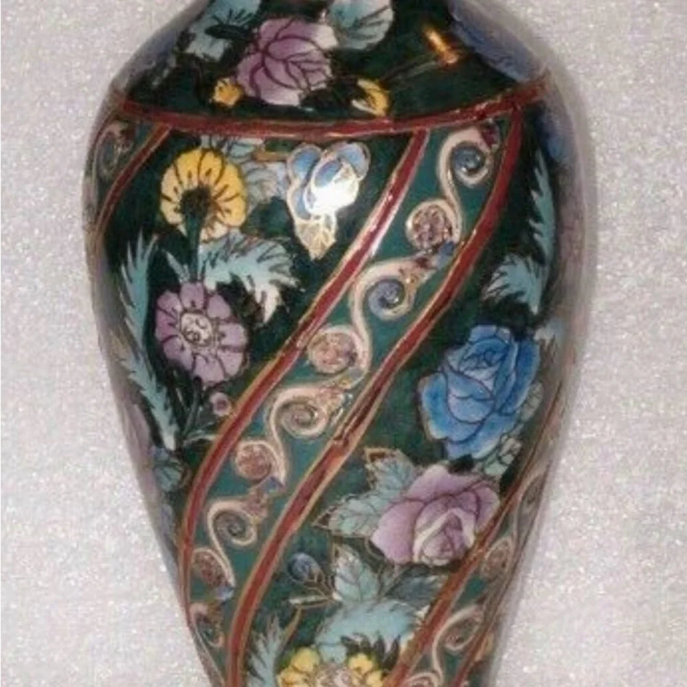Vintage Cloisonné Vase, Andrea By Sadek Hand Painted Floral Design.